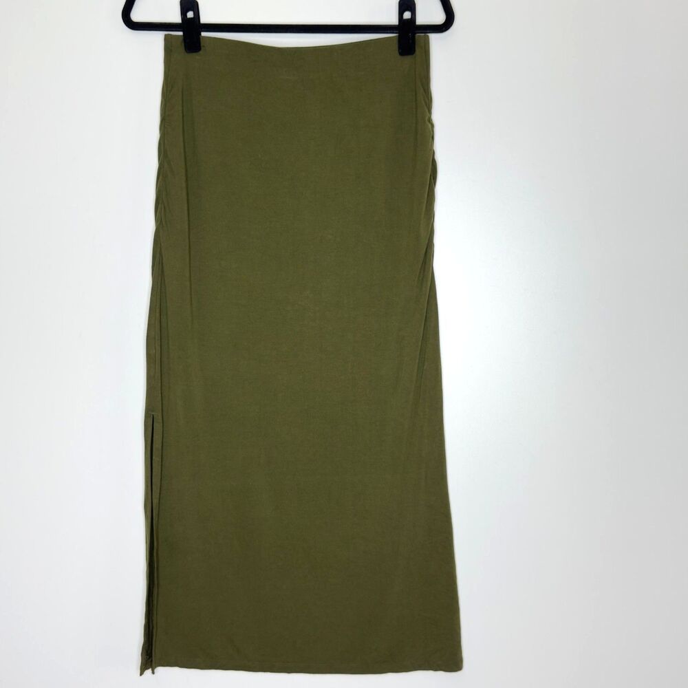 Old Navy Ruched Maxi Skirt Green Side Slit Women's Size Medium